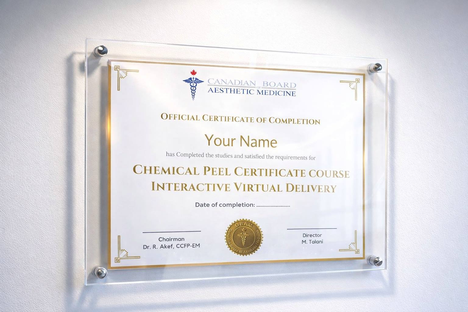 CBAM Chemical Peel Certificate of Completion