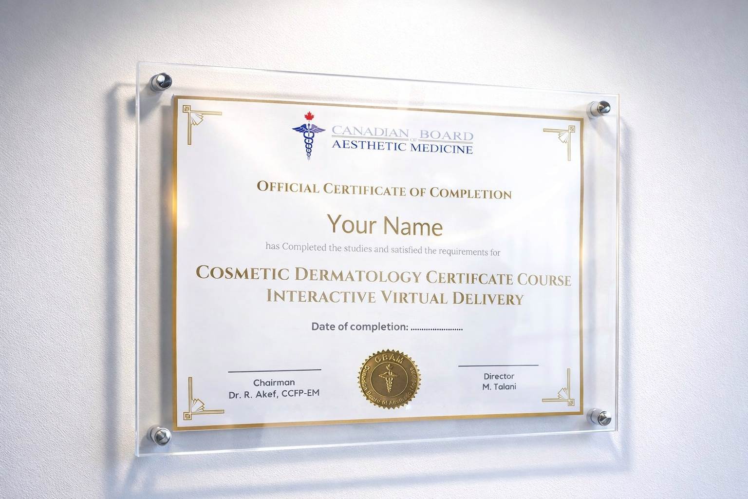 CBAM Cosmetic Dermatology Certificate of Completion