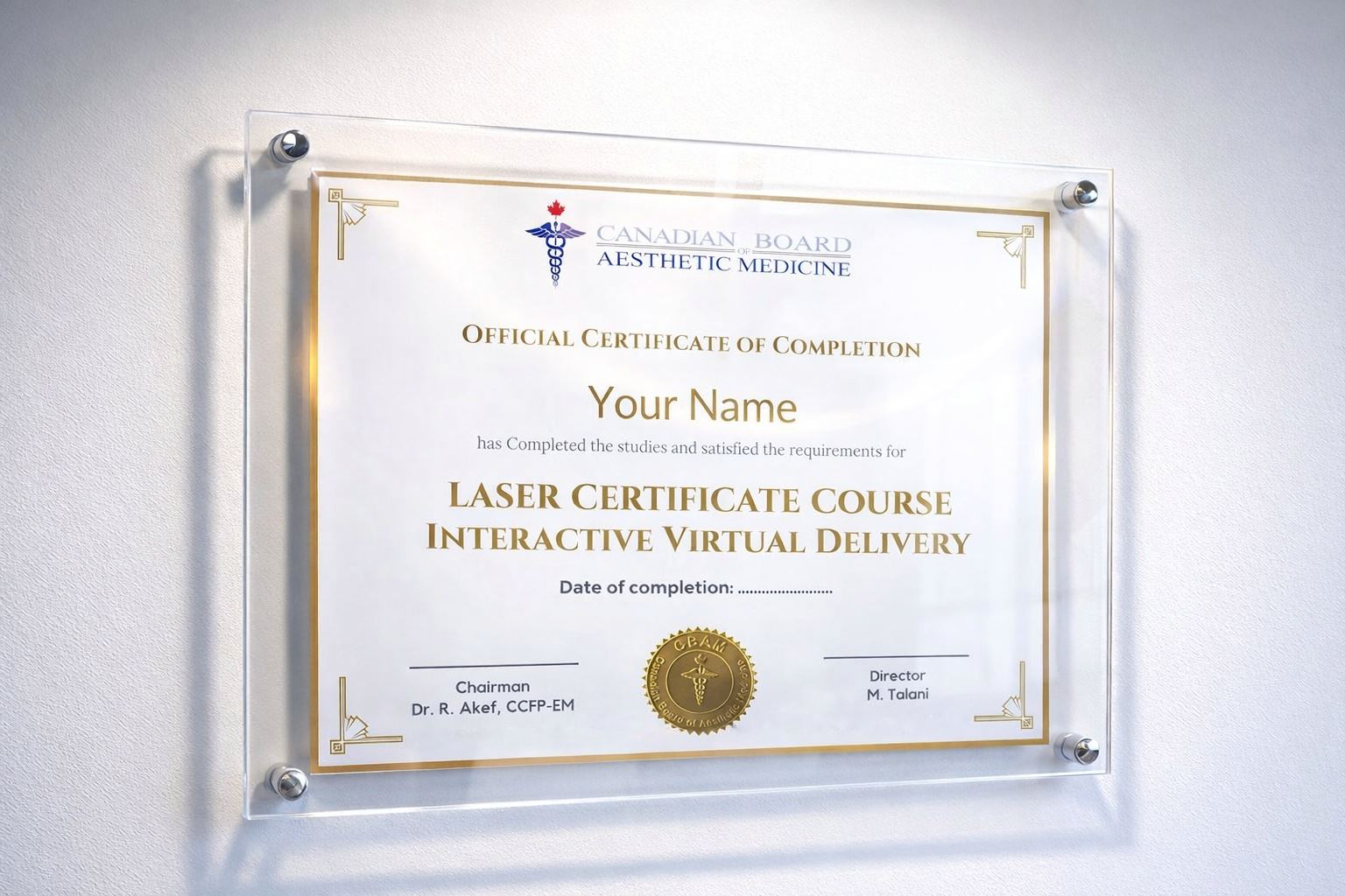 CBAM Laser Certificate of Completion